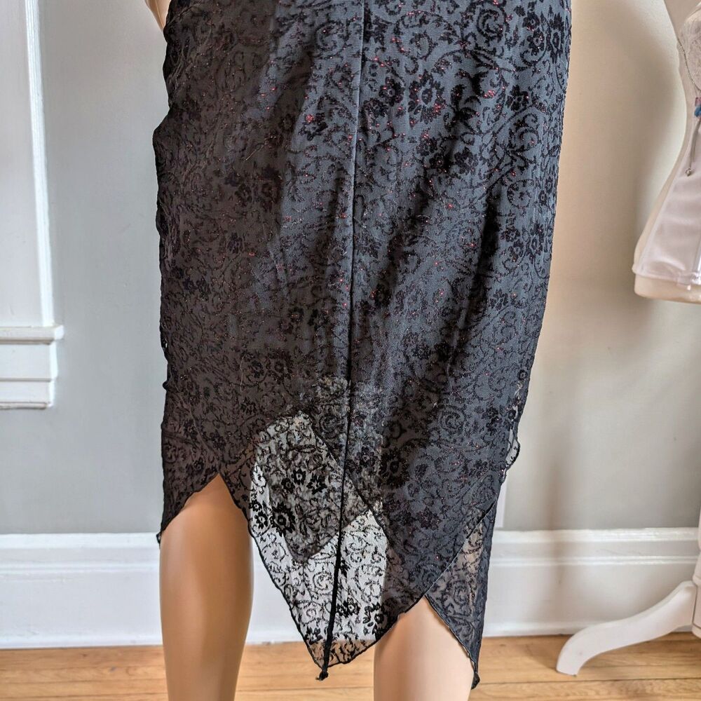 Vintage 90s Byer Too Black Midi Dress Cocktail Floral Glitter Whimsygoth Size M - Picture 14 of 16